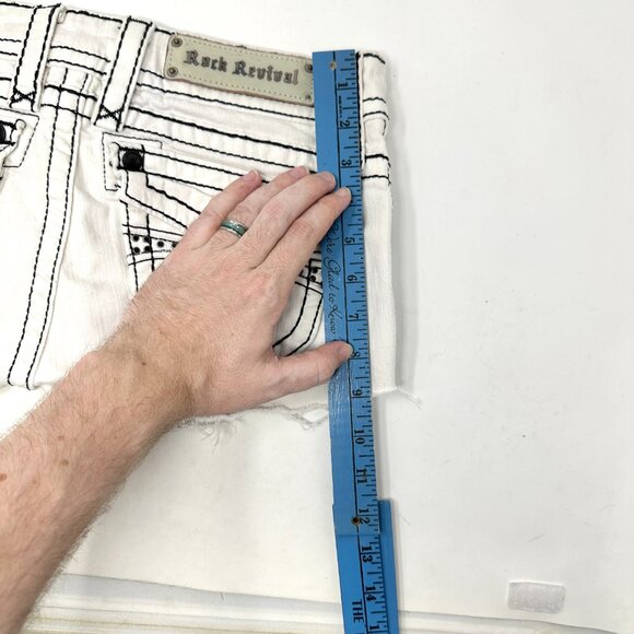 Rock Revival White Jen Demin Shorts sz S 27 Women Black Rhinestone Designs - Picture 12 of 16